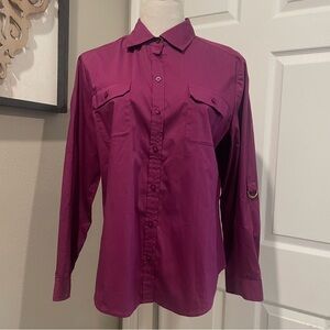 Chico’s Outlet Women’s Button-Down Shirt  KATALYN LS BASI PLUMBERRY Size 2 NWT